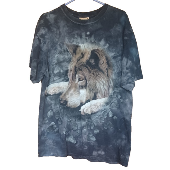 The Mountain Other - Vtg The Mountain T Shirt Men Large Black Short Sleeve 100% Cotton Wolf Paw Print